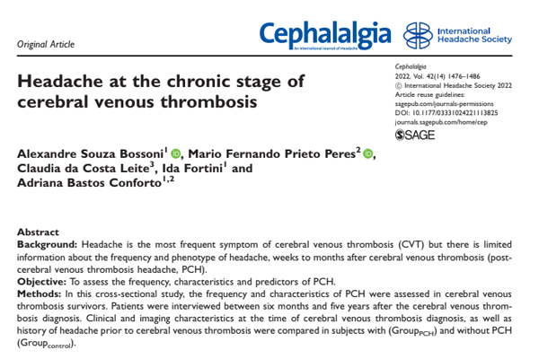 Leia mais sobre o artigo Headache at the chronic stage of cerebral venous thrombosis – Cephalalgia